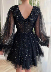 A-Line V Neck Homecoming Dress with Sequins