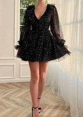 A-Line V Neck Homecoming Dress with Sequins