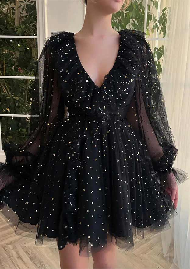 A-Line V Neck Homecoming Dress with Sequins