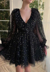 A-Line V Neck Homecoming Dress with Sequins