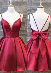 A-Line V Neck Satin Homecoming Dress with Bowknot