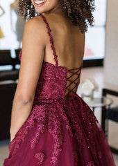 A-line V Neck Sleeveless Lace Tulle Short/Mini Homecoming Dress With Appliqued