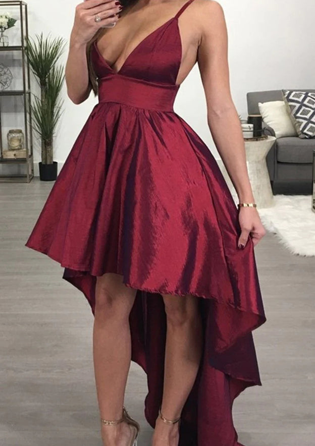 A-line V Neck Sleeveless Taffeta Asymmetrical Homecoming Dress