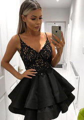 A-Line V-Neck Sleeveless Taffeta Short/Mini Homecoming Dress with Applique Beading