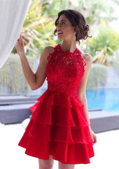 A-Line/Princess Halter Chiffon Homecoming Dress with Lace Ruffles