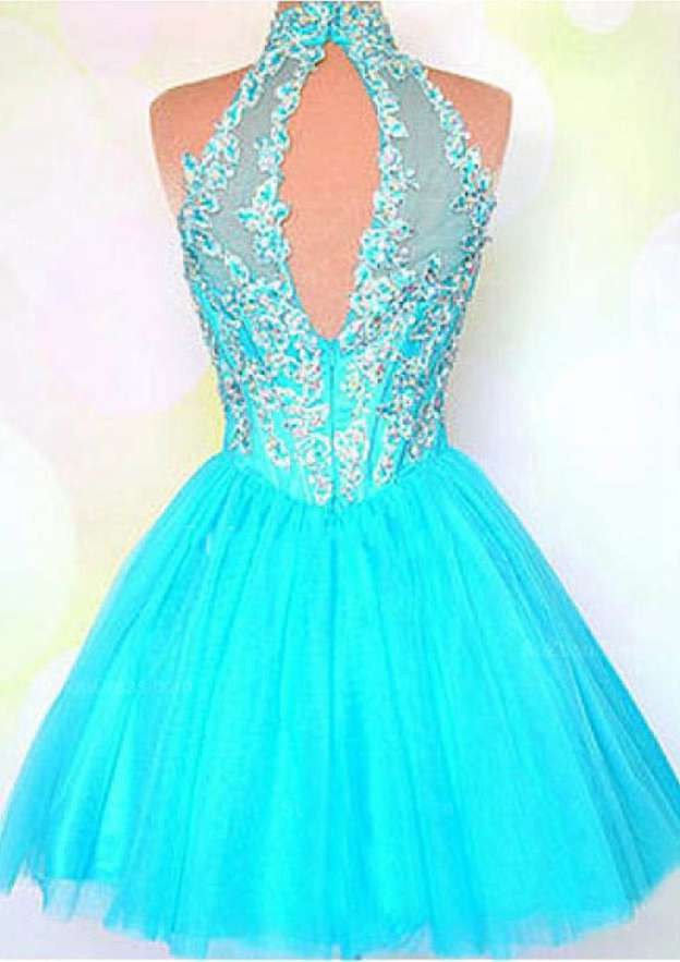 A-line/Princess Short Tulle Prom Dress with Crystal Beading