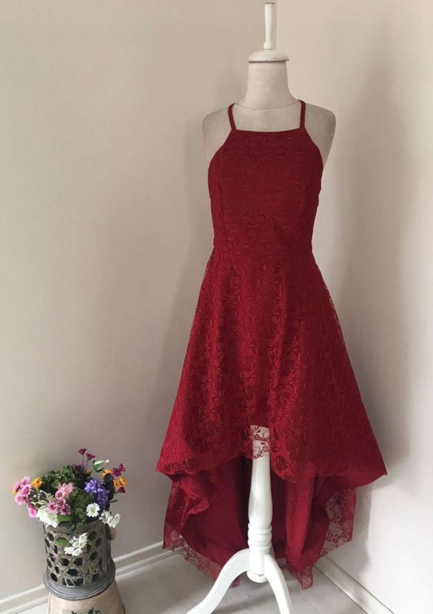 A-Line/Princess Square Neckline Asymmetrical Lace Cocktail Dress With Pleated Look