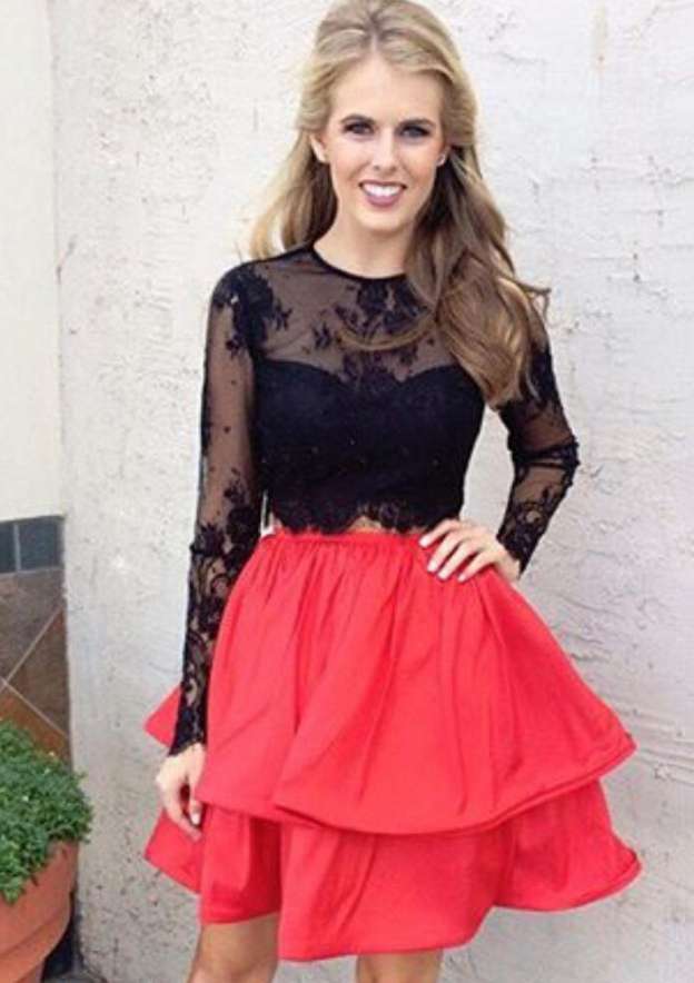 A-Line/Princess Taffeta Cocktail Dress with Lace Knee-Length