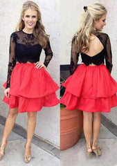 A-Line/Princess Taffeta Cocktail Dress with Lace Knee-Length