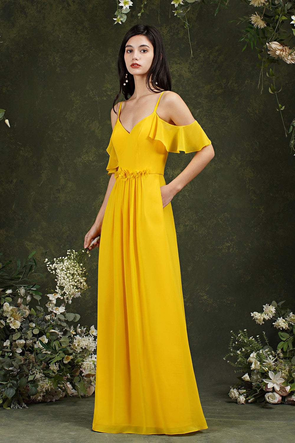 Elegant Chiffon Bridesmaid Dress Ruffles With Pockets