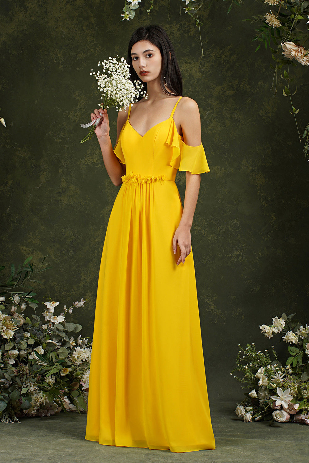 Elegant Chiffon Bridesmaid Dress Ruffles With Pockets