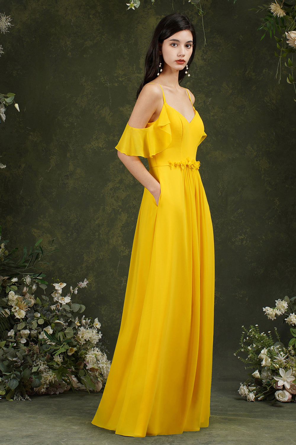 Elegant Chiffon Bridesmaid Dress Ruffles With Pockets