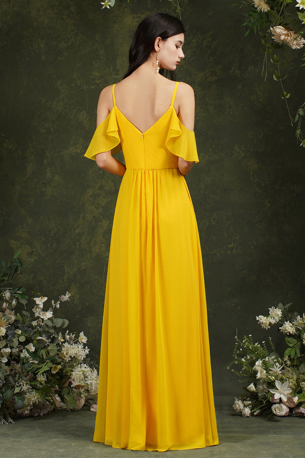 Elegant Chiffon Bridesmaid Dress Ruffles With Pockets