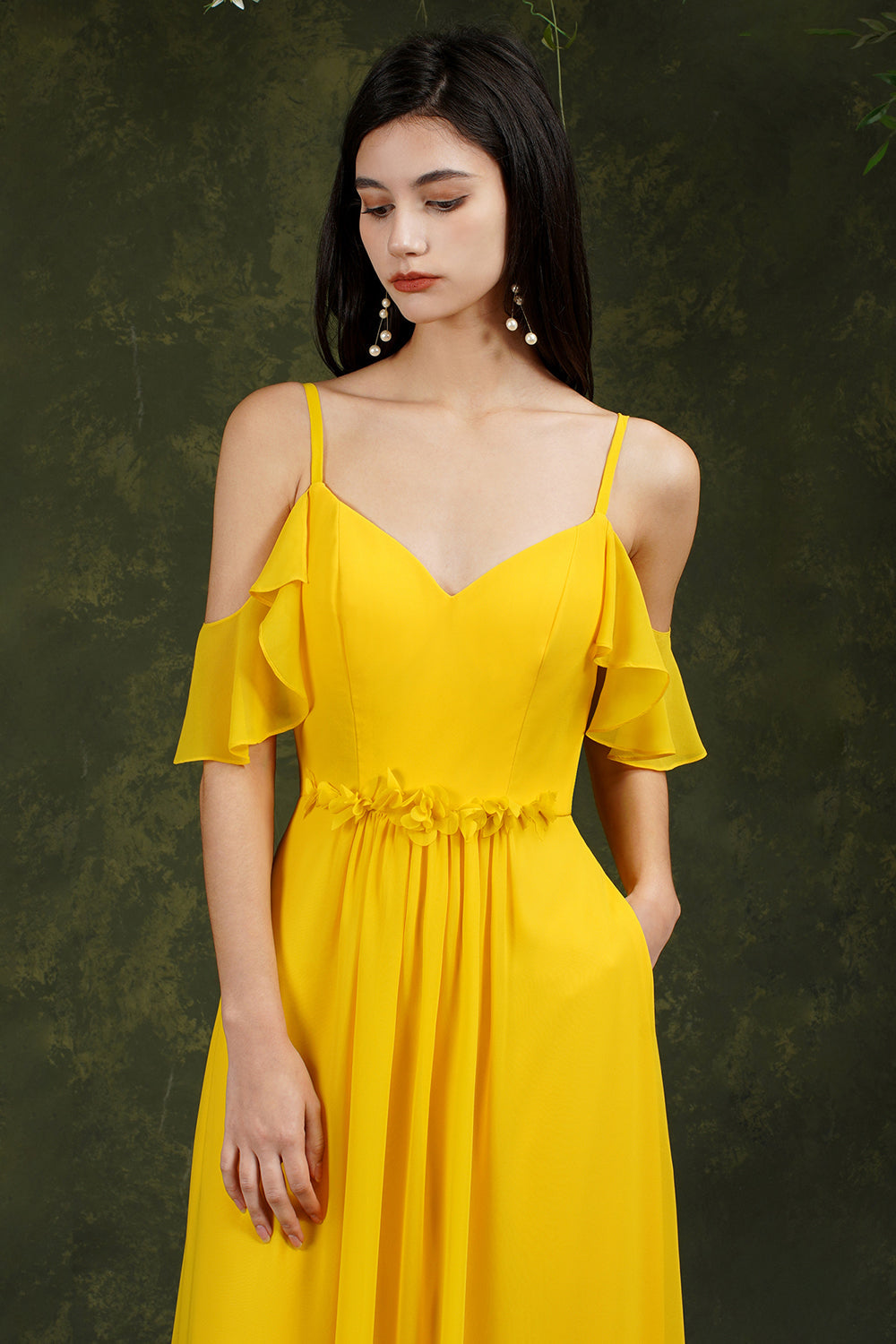 Elegant Chiffon Bridesmaid Dress Ruffles With Pockets