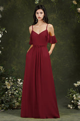 Elegant Chiffon Bridesmaid Dress Ruffles With Pockets