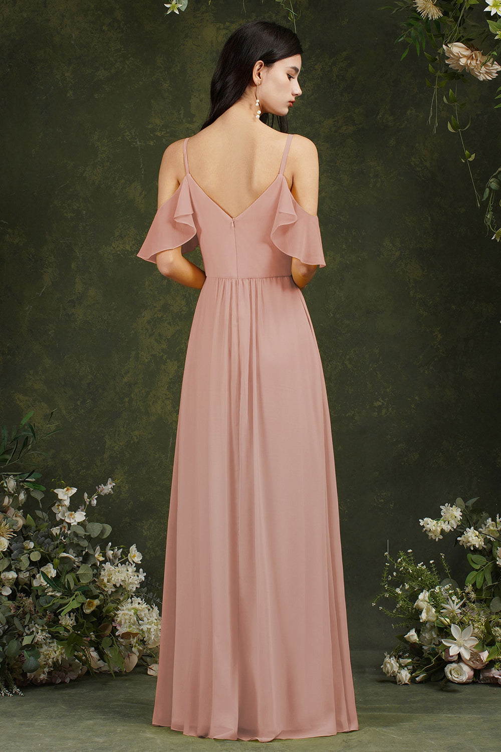 Elegant Chiffon Bridesmaid Dress Ruffles With Pockets