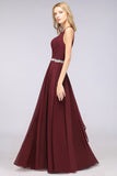 Elegant Chiffon Halter V-Neck Ruffle Bridesmaid Dress with Appliques Sashes