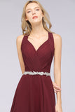 Elegant Chiffon Halter V-Neck Ruffle Bridesmaid Dress with Appliques Sashes