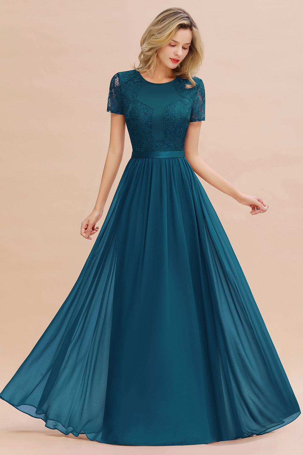 Elegant Chiffon Lace Jewel Short-Sleeves Affordable Bridesmaid Dresses Newinlook Elegant Chiffon Lace Jewel Short-Sleeves Affordable Bridesmaid Dresses Newinlook