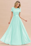 Elegant Chiffon Lace Jewel Short-Sleeves Affordable Bridesmaid Dress
