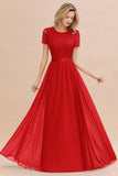 Elegant Chiffon Lace Jewel Short-Sleeves Affordable Bridesmaid Dress