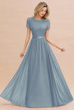 Elegant Chiffon Lace Jewel Short-Sleeves Affordable Bridesmaid Dress
