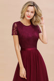 Elegant Chiffon Lace Jewel Short-Sleeves Affordable Bridesmaid Dress