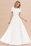 Elegant Chiffon Lace Jewel Short-Sleeves Affordable Bridesmaid Dress