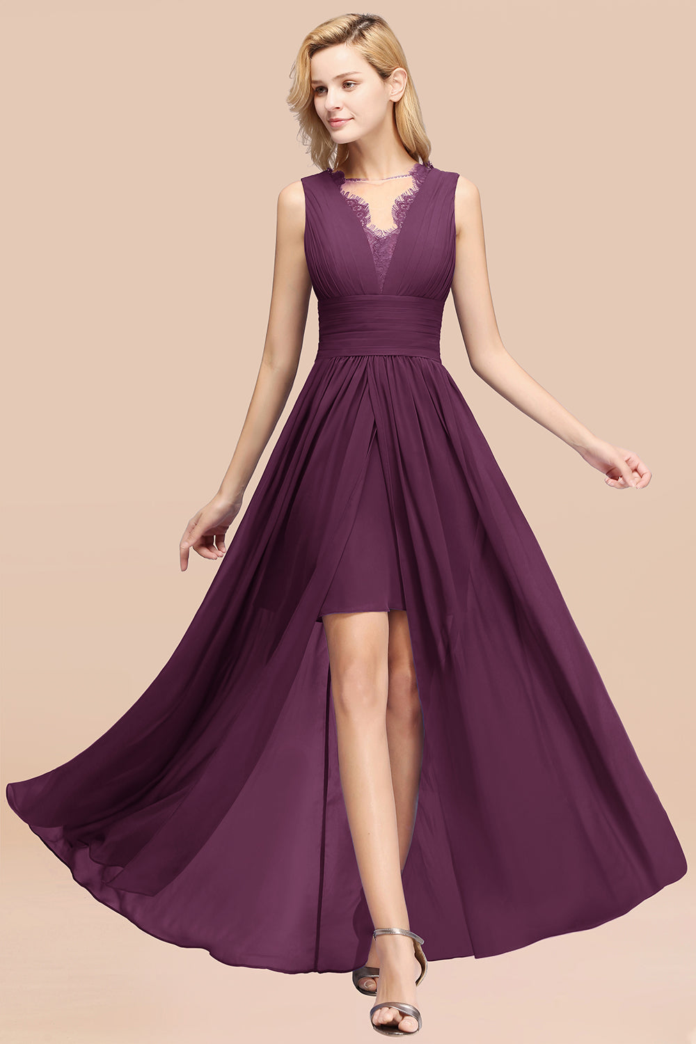 Elegant Chiffon Lace Jewel Sleeveless Bridesmaid Dresses with Ruffle Newinlook Elegant Chiffon Lace Jewel Sleeveless Bridesmaid Dresses with Ruffle Newinlook