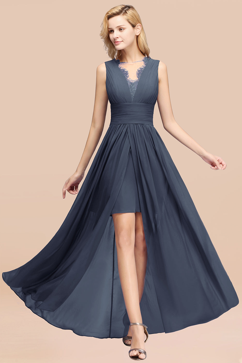 Elegant Chiffon Lace Jewel Sleeveless Bridesmaid Dresses with Ruffle Newinlook Elegant Chiffon Lace Jewel Sleeveless Bridesmaid Dresses with Ruffle Newinlook