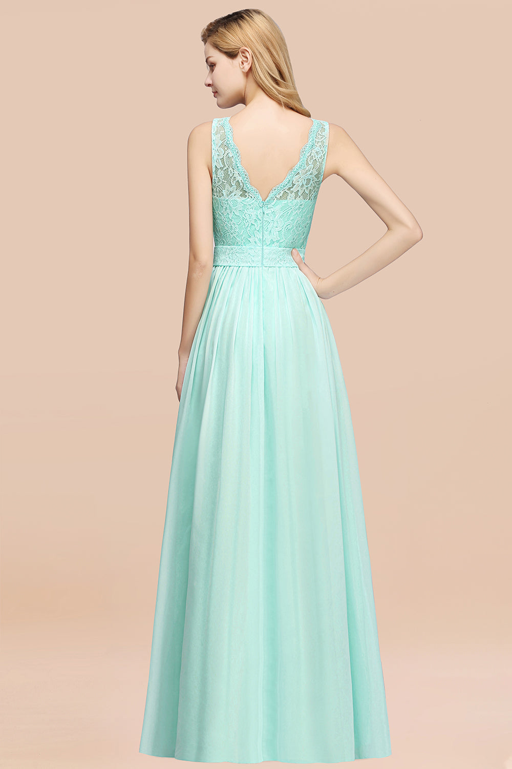 Elegant Chiffon Lace Scalloped Sleeveless Ruffle Bridesmaid Dresses