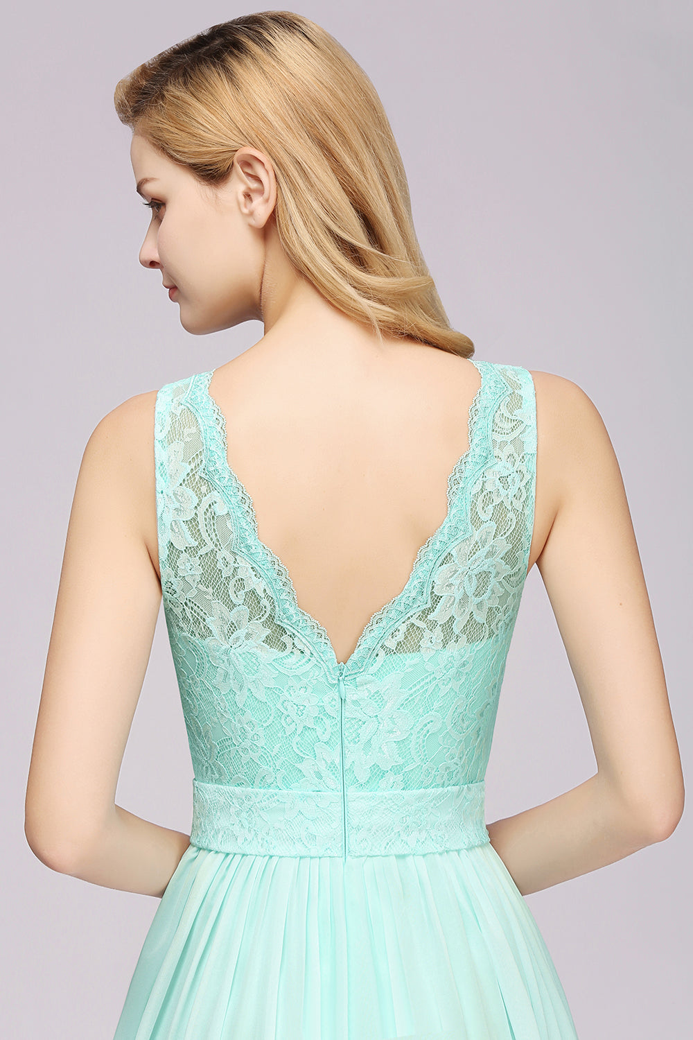 Elegant Chiffon Lace Scalloped Sleeveless Ruffle Bridesmaid Dresses