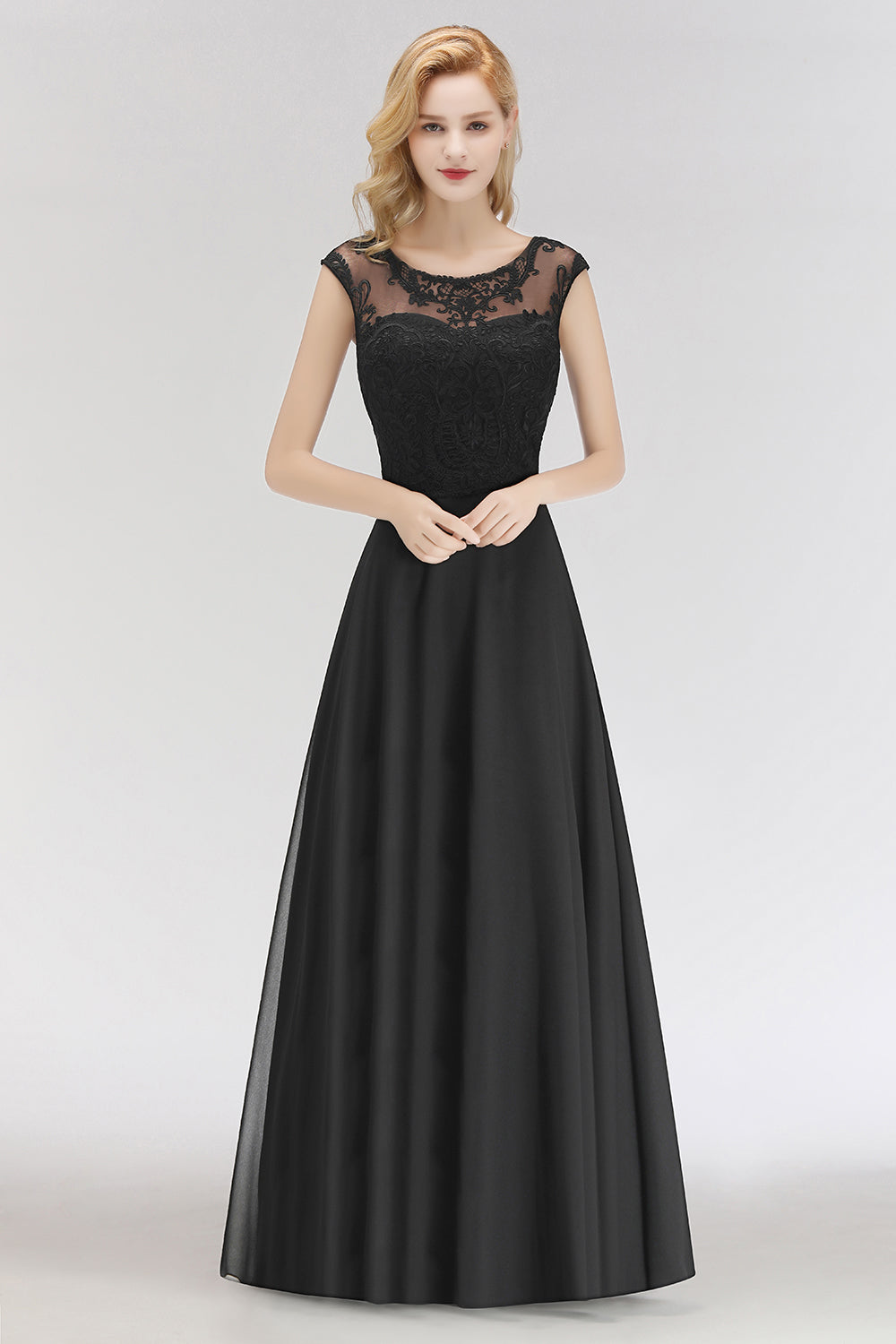 Elegant Chiffon Long Lace Black Bridesmaid Dresses Online
