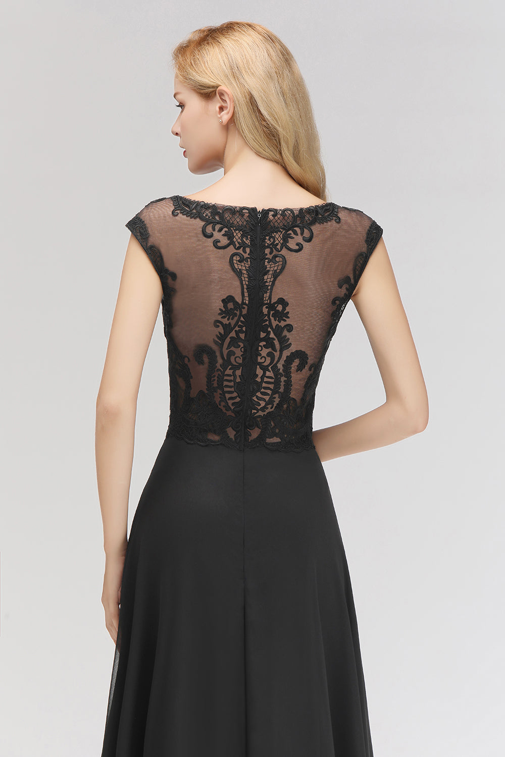 Elegant Chiffon Long Lace Black Bridesmaid Dresses Online