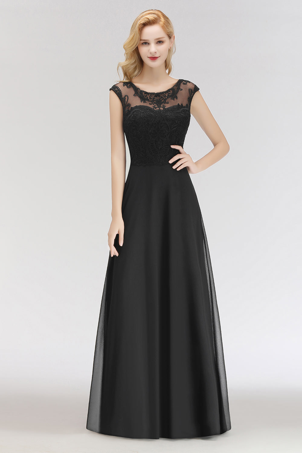 Elegant Chiffon Long Lace Black Bridesmaid Dresses Online
