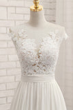 Elegant Chiffon Sleeveless Appliques Wedding Dress A-line Jewel White Bridal Gowns On Sale