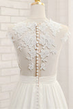 Elegant Chiffon Sleeveless Appliques Wedding Dress A-line Jewel White Bridal Gowns On Sale