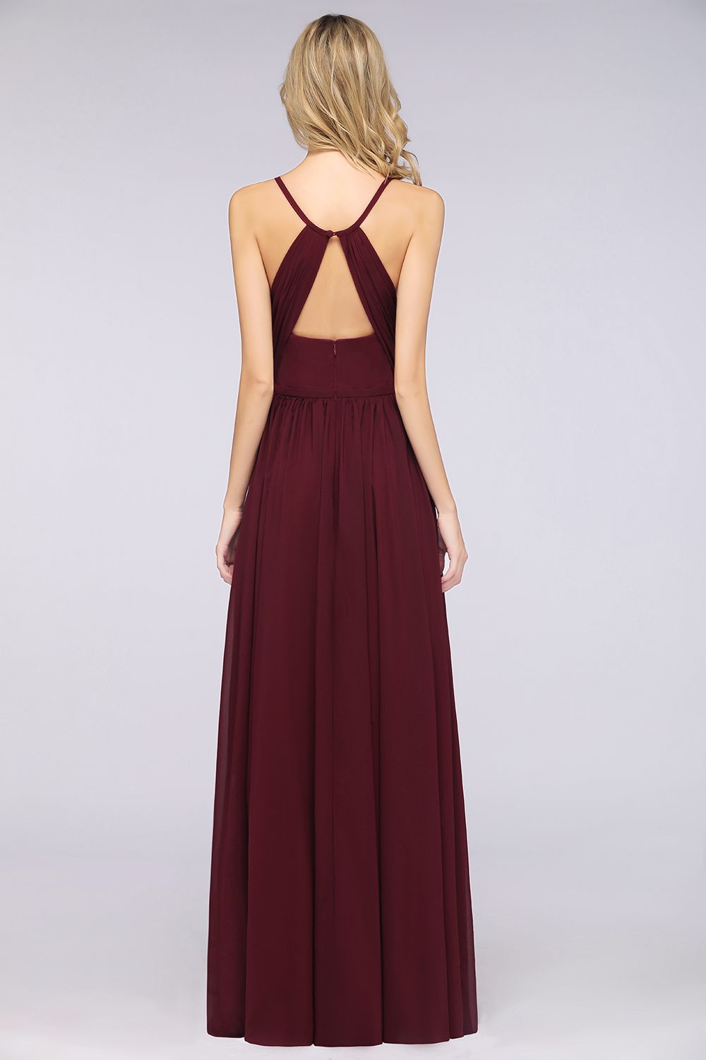 Elegant Chiffon V-Neck Burgundy Bridesmaid Dresses With Spaghetti-Straps