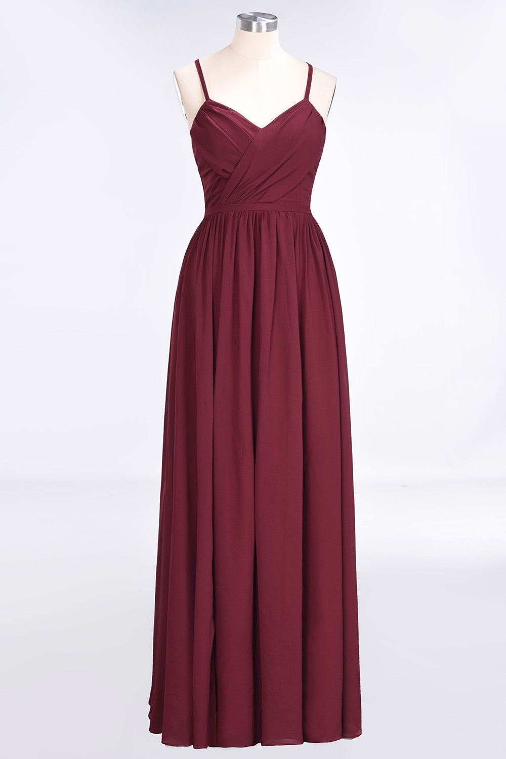 Elegant Chiffon V-Neck Burgundy Bridesmaid Dresses With Spaghetti-Straps