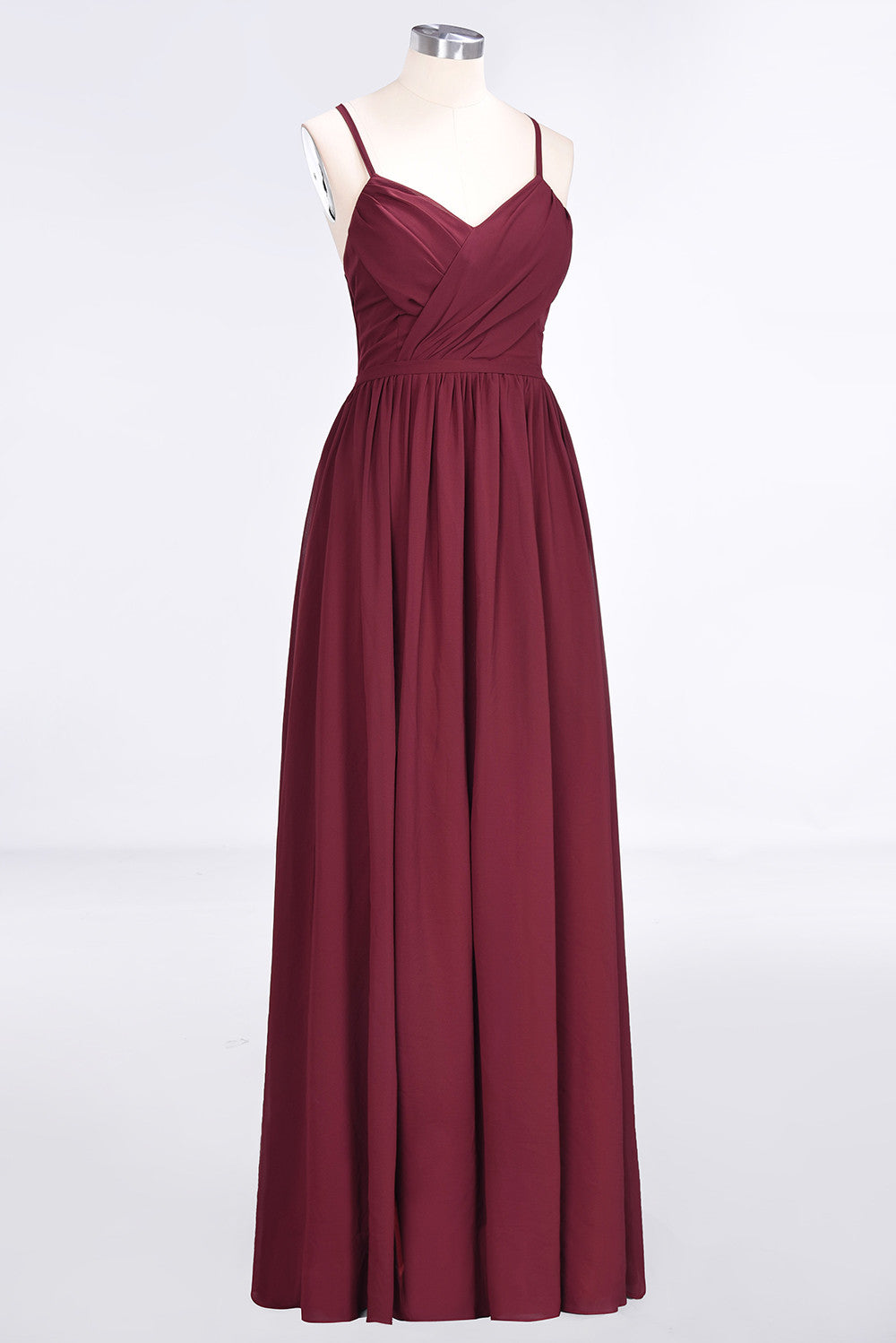 Elegant Chiffon V-Neck Burgundy Bridesmaid Dresses With Spaghetti-Straps