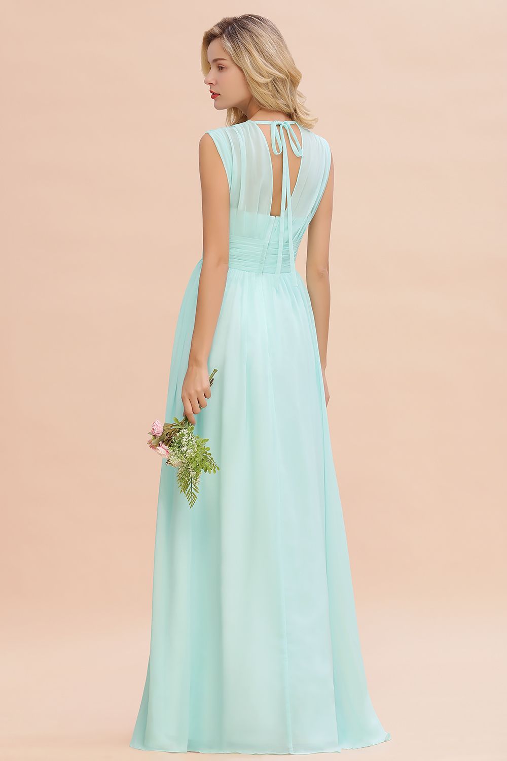 Elegant Chiffon V-Neck Ruffle Long Bridesmaid Dresses Affordable