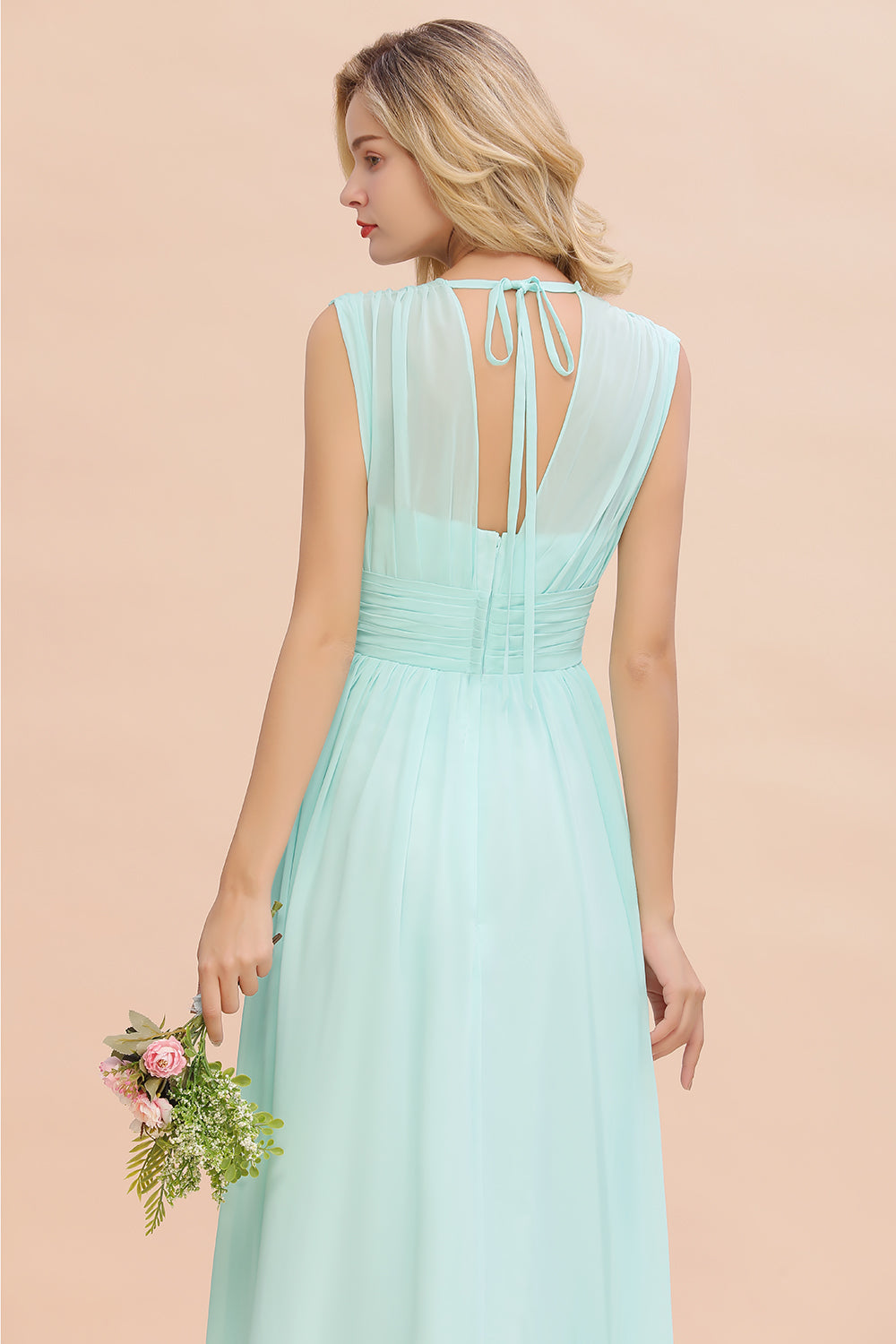 Elegant Chiffon V-Neck Ruffle Long Bridesmaid Dresses Affordable