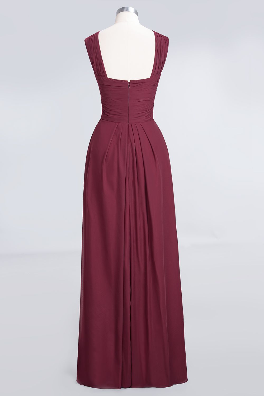 Elegant Chiffon V-Neck Straps Crisscross Burgundy Bridesmaid Dress with Ruffle