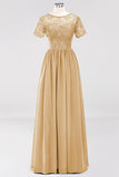 Elegant Dark Navy Long Lace Bridesmaid Dresses with Short-Sleeves