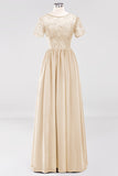 Elegant Dark Navy Long Lace Bridesmaid Dresses with Short-Sleeves