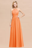 Elegant High-Neck Halter Long Affordable Bridesmaid Dresses with Ruffles