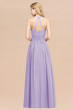 Elegant High-Neck Halter Long Affordable Bridesmaid Dresses with Ruffles