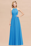 Elegant High-Neck Halter Long Affordable Bridesmaid Dresses with Ruffles