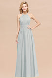 Elegant High-Neck Halter Long Affordable Bridesmaid Dresses with Ruffles