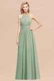 Elegant High-Neck Halter Long Affordable Bridesmaid Dresses with Ruffles